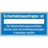 Hinweisschilder zur Betriebskennzeichnung Sicherheitsbeauftragter ist.....