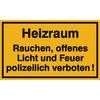 Hinweisschilder zur Betriebskennzeichnung Heizraum Rauchen, offenes Licht und Feuer