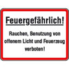 Hinweisschild zur Betriebskennzeichnung Feuergef�hrlich! Rauchen, Benutzung von offenem