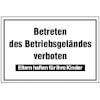 Hinweisschilder zur Betriebskennzeichnung Betreten des Betriebsgel�ndes verboten