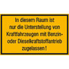 Hinweisschilder f�r Tankanlagen und Garagen In diesem Raum ist nur die Unterstellung von