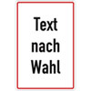 Aluminiumschild, erhaben gepr�gt, mit Text nach Wahl Grundfarbe wei�, Schrift schwarz Rand rot, Ecken rund,