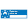 Hinweisschilder auf Sicherheitseinrichtung Kopfschutz befindet sich...