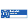 Hinweisschilder auf Sicherheitseinrichtung Geh�rschutz befindet sich...