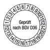 Pr�fplaketten, Gepr�ft nach BGV D36 15 St�ck auf Bogen
