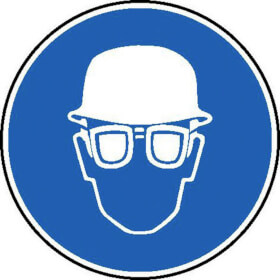 Gebotsschild Augen- und Kopfschutz benutzen