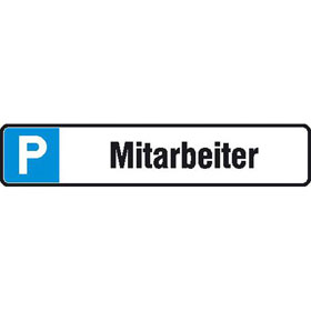 Parkplatzschild Symbol: P, Text:  Mitarbeiter