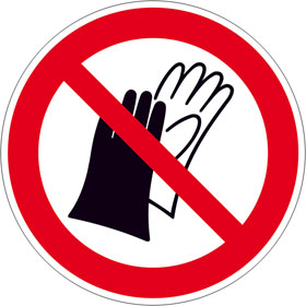 Verbotsschild auf Bogen Benutzen von Handschuhen verboten