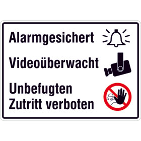 Hinweisschild - Grundbesitzkennzeichnung Alarmgesichert,  Videoberwacht