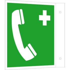 Erste - Hilfe - Schild - Fahne  -  langnachleuchtend Notruftelefon