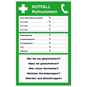 Aushang Notfall Rufnummern