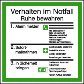 Verhaltensregeln f�r Flucht- und Rettungspl�ne Verhalten im Notfall, auf transparenter Folie,