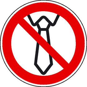 Verbotsschild auf Bogen Bedienung mit Krawatte verboten