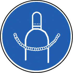 Gebotsschild Druckgasflasche durch Kette sichern