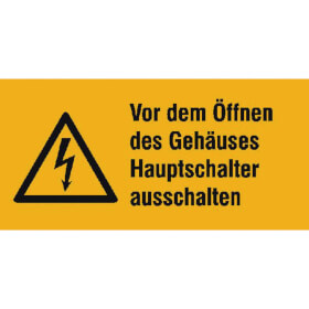 Warn-Kombischild auf Bogen Vor dem �ffnen des Geh�uses Hauptschalter ausschalten