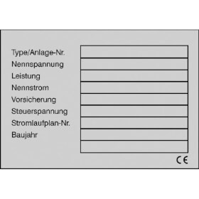Typen-, Leistungsschild auf Bogen zur Selbstbeschriftung
