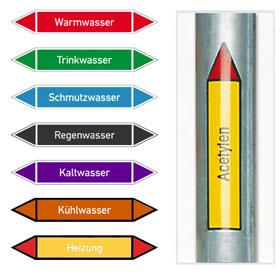 Pfeilschild - Rohrleitungskennzeichnung fr Durchflussstoffgruppen 1,  2,  3,  6,  7,  0 IV,  V,  VIII,  IX