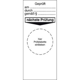 Grundplakette - Gepr�ft am... durch... wei�/schwarz