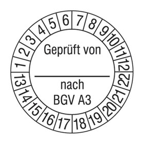 Pr�fplaketten - Gepr�ft von_ nach BGV A3 wei�/schwarz