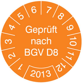 Pr�fplaketten - Gepr�ft nach BGV D8 in Jahresfarbe