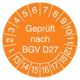 Pr�fplaketten - Gepr�ft nach BGV D27 in Jahresfarbe