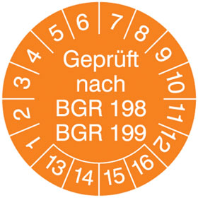Pr�fplaketten - Gepr�ft nach BGR 198 BGR 199 in Jahresfarbe