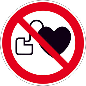 Verbotsschild auf Bogen Kein Zutritt fr Personen mit Herzschrittmachern oder