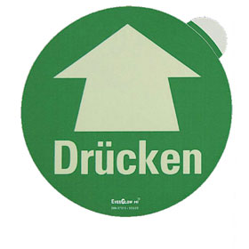 EverGlow Türschild langnachleuchtend Motiv: Drücken + Pfeil, einseitig bedruckt