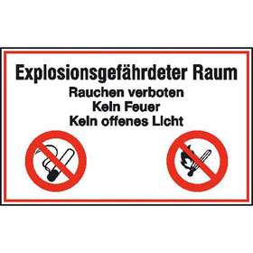 Hinweisschild - Betriebskennzeichnung Explosionsgefhrdeter Raum,  Rauchen verboten, 