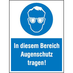 Gebots-Kombischild In diesem Bereich Augenschutz tragen!