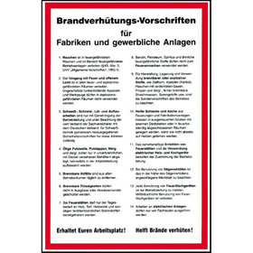 Aushang Brandverh�tungs-Vorschriften f�r Fabriken und