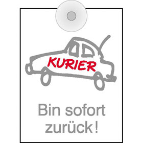 Parkausweis - Anhnger Kurier  -  Bin sofort zurck!,  wei / grau / rot
