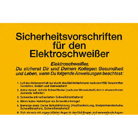 Sicherheitsaushang Sicherheitsvorschriften f�r den Elektroschwei�er