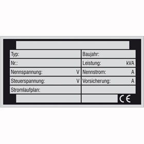 Typen-, Leistungsschild zur Selbstbeschriftung