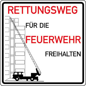 Hinweisschild f�r Feuerwehrzufahrten Rettungswege f�r die Feuerwehr freihalten