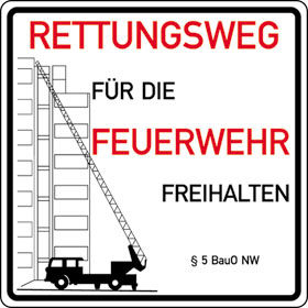 Hinweisschild f�r Feuerwehrzufahrten Rettungswege f�r die Feuerwehr freihalten