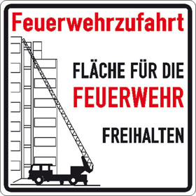 Verkehrsschild nach StVO - Nr. 2049 Feuerwehrzufahrt Fl�che f�r die Feuerwehr freihalten