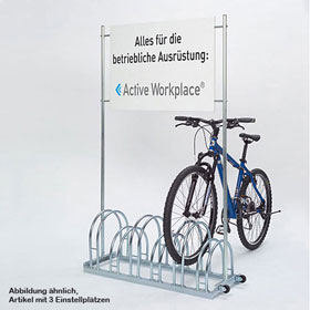 Fahrradstnder WSM  Blickpunkt, mit Werbetafel wei, aus Stahlblech, 3 Einstellpl., L. 1,05 m