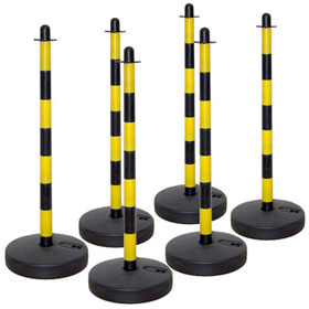 Kettenstnder - Set mit 6 Kunststoffstnder Secur 2, gelb / schwarz, rundem Standfu und 10 m Kette 