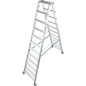 Leitern Stufen - DoppelLeitern Krause Stufen-DoppelLeiter, fahrbar (Alu), Arbeitshhe 4,6 m,
