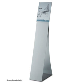 NEW AGE Bodenaufsteller mit Infotafel DIN A4 hoch silbermatte Aluminiumprofile, Bodenaufsteller in Trapezform,