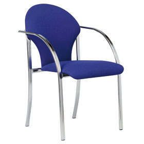 Konferenz - und Besucherstuhl 4 - Bein - Stuhl, Gestell verchromt,  Sitzpolster blau, 