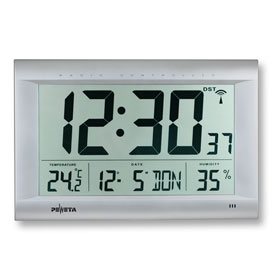 Funk - Digitalwanduhr,  PEWETA groes LCD Display:  Ziffernhhe 110 mm,  Anzeige:  Uhrzeit / 