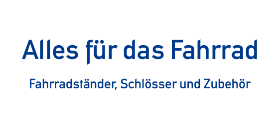 Zweigeteiltes Bannerbild. Links steht geschrieben: Alles für das Fahrrad. Fahrradständer, Schlösser und Zubehör. Auf der rechten Seite ist ein Bild von einem Mann auf einem orangenen Fahrrad.