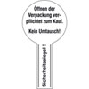 Sicherheitssiegel Text: Öffnen der Verpackung verpflichtet zum Kauf