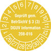 Prüfplakette Geprüft gem. BetrSichV §3 (3), DGUV Information 208 - 016