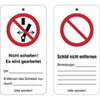 Wartungsanhänger mit Sicherheitszeichen Nicht schalten! Es wird gearbeitet