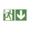 Fluchtwegschild Glas Serie - langnachleuchtend Notausgang rechts mit Zusatzzeichen:  Richtungsangabe abwärts