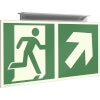 Fahnenschild Fluchtwege langnachleuchtend Notausgang rechts aufwärts mit Zusatzzeichen