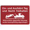 Hinweisschild für Gewerbe und Privat Ein - und Ausfahrt Tag und Nach freihalten -  Rot